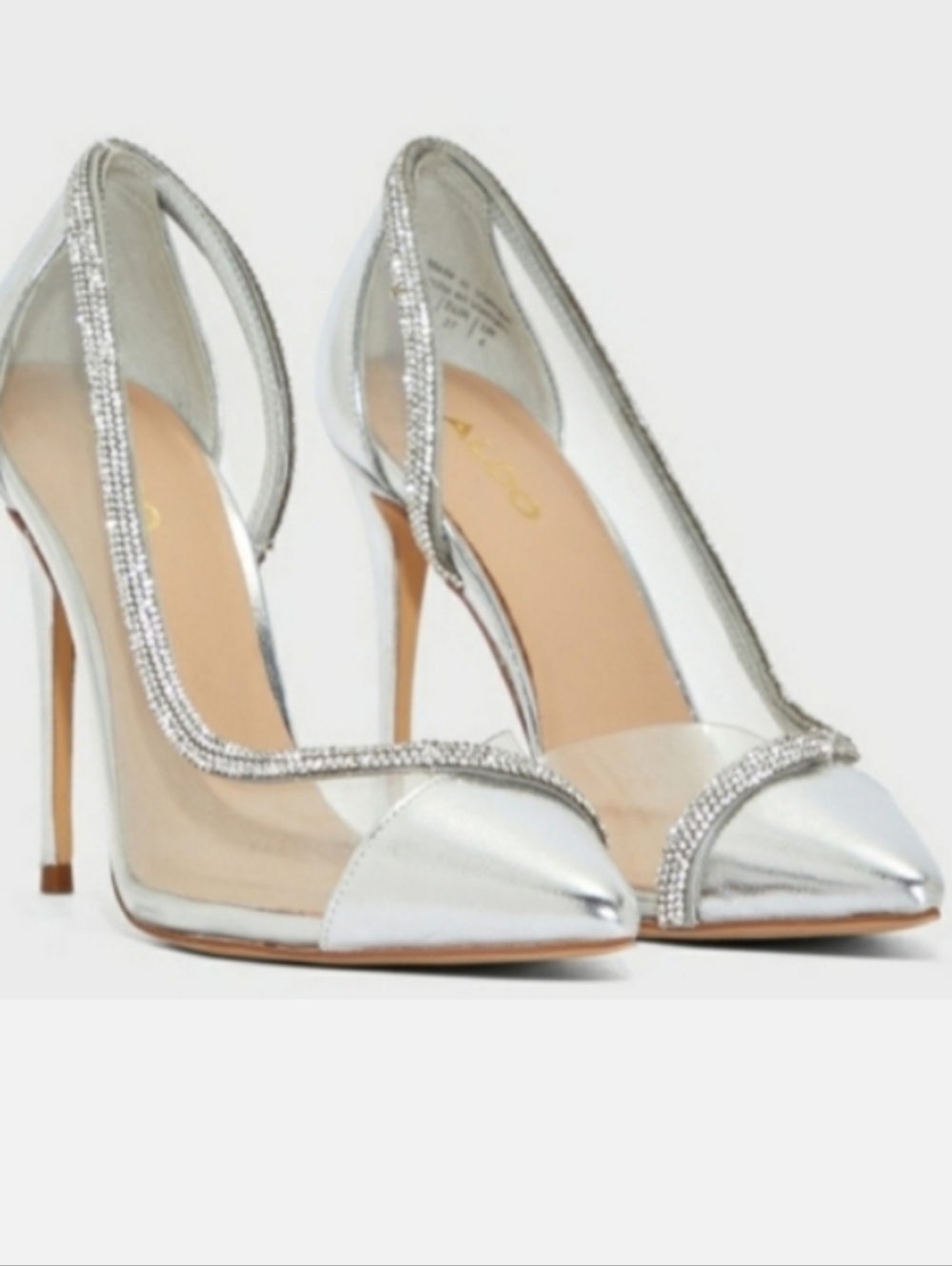 ALDO Silver Rhinestone Clear PVC Pointed Toe Stiletto Pumps Size 9